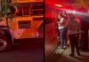 Un autobús de transporte colectivo se empotró contra una pared en la aldea Las Anonas, en el municipio de San José Pinula, Foto La Hora: Captura de Pantalla. Bomberos Voluntarios.