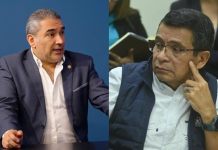 El diputado Luis Aguirre pide disculpas al ministro Miguel Ángel Díaz Bobadilla tras lanzar una llanta durante citación de la bancada CABAL.
