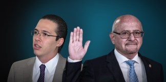El diputado Felipe Alejos y el exsuperintendente de Bancos, Erick Armando Vargas Sierra. Diseño: Roberto Altán.