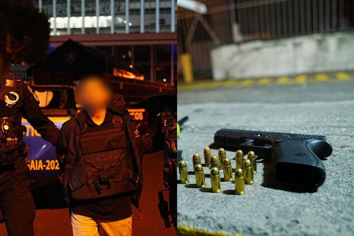 Alias “Disco” es capturado tras ser sorprendido portando un arma de fuego y un chaleco antibalas en la zona 3. Foto La Hora: PNC