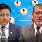 El comisionado Nacional contra la Corrupción, Julio Flores, y el presidente Bernardo Arévalo. Diseño: La Hora / Alejandro Ramírez.