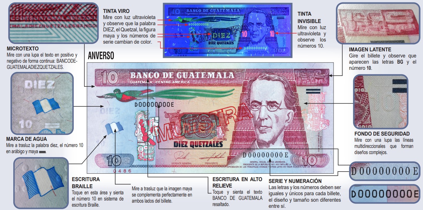 Billete de Q10 lado anverso. Foto La Hora: Banguat.