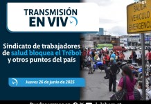 En vivo: Sindicato de trabajadores de salud bloquea el Trébol y otros puntos del país En vivo: Sindicato de trabajadores de salud bloquea el Trébol y otros puntos del país. Foto La Hora: Daniel Ramírez.