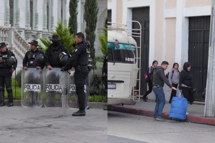 Afiliados del STEG y agentes de la PNC comienzan a reunirse en inmediaciones del Palacio Nacional, ante concentración convocada por Joviel Acevedo.