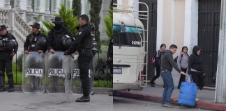 Afiliados del STEG y agentes de la PNC comienzan a reunirse en inmediaciones del Palacio Nacional, ante concentración convocada por Joviel Acevedo.