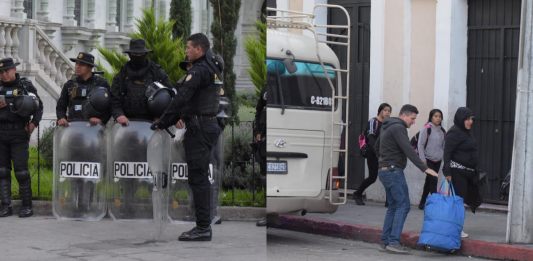 Afiliados del STEG y agentes de la PNC comienzan a reunirse en inmediaciones del Palacio Nacional, ante concentración convocada por Joviel Acevedo.