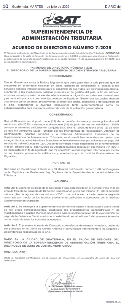 Acuerdo Directorio 7-2025