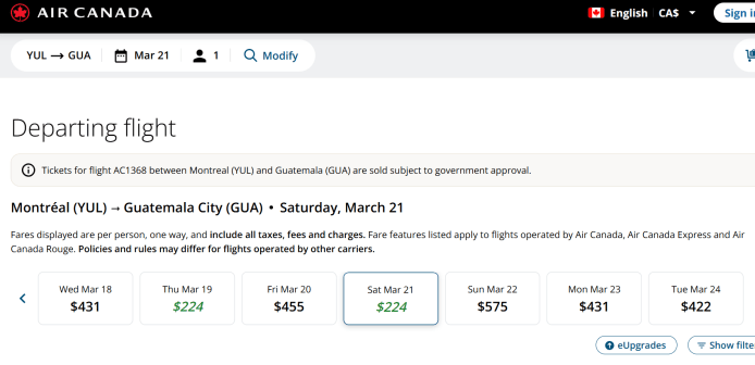 precio boletos Air Canada