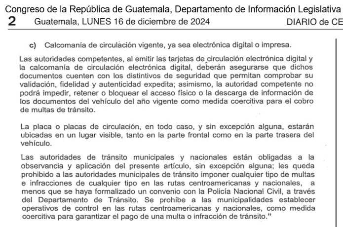 inciso c Reformas Ley de Tránsito