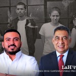 Brian Mauricio Corado Cerón, junto a su padre, el magistrado de la Corte Suprema de Justicia, Mauricio Corado Campos. Diseño: La Hora / Alejandro Ramírez.