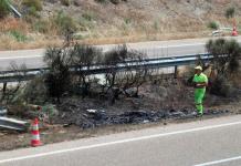 Vista del lugar del accidente en el que el futbolista del Liverpool Diogo Jota, de 28 años, y su hermano André, de 26, han fallecido esta madrugada, después de que su vehículo saliera de la vía en la Autovía Rías Bajas (A-52) en Cernadilla (Zamora, España). Foto La Hora. EFE.