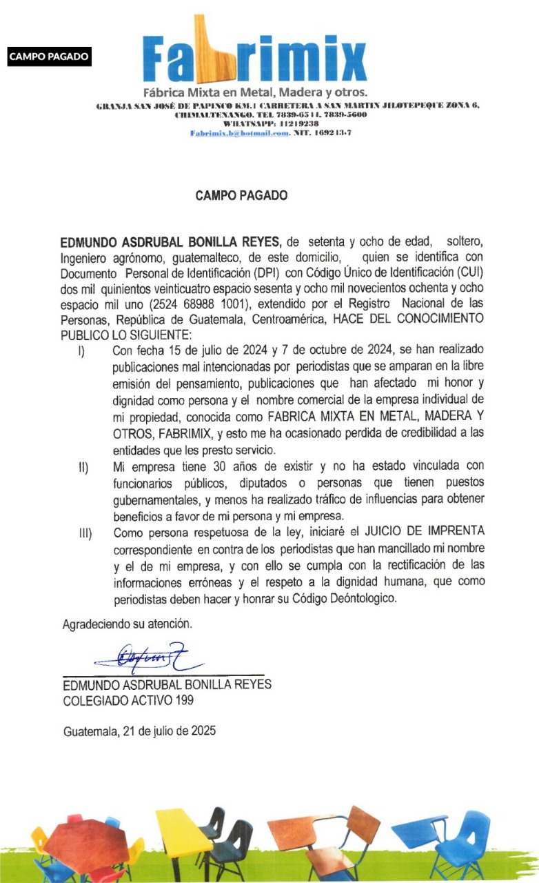 Propietario de FABRIMIX anuncia acciones legales por publicaciones