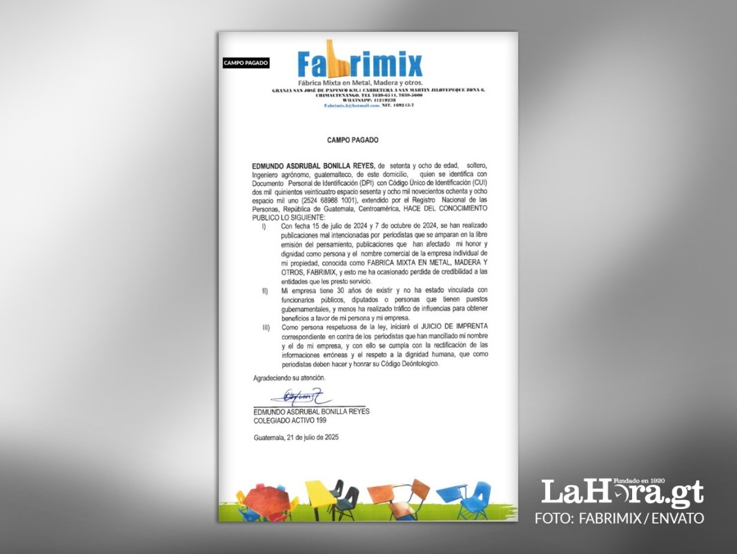 Propietario de FABRIMIX anuncia acciones legales por publicaciones 