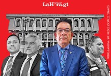 El exjuez Miguel Ángel Gálvez junto a la fiscal general María Consuelo Porras, Raúl Falla y Ricardo Méndez-Ruiz. Diseño: La Hora / Alejandro Ramírez.