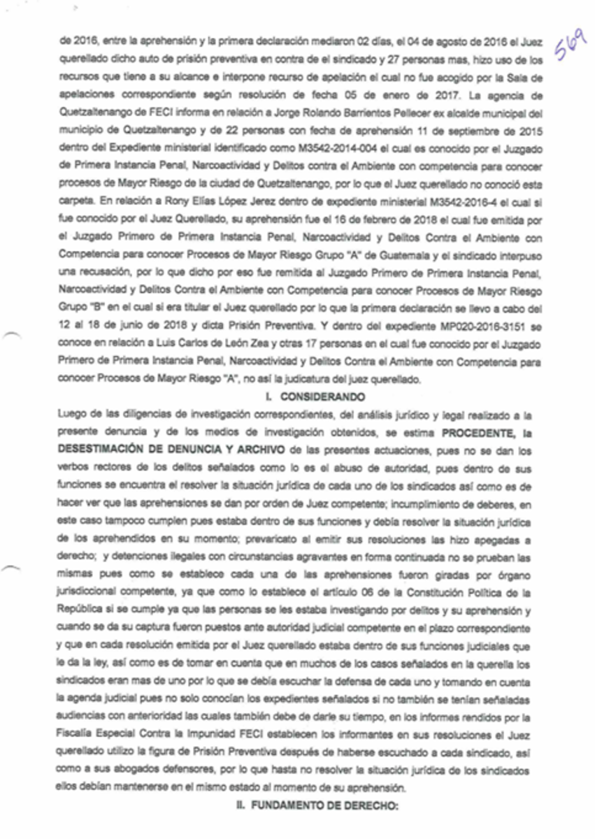 Consideraciones realizadas por el MP para cerrar el caso a favor del exjuez Miguel Ángel Gálvez. Foto La Hora: Captura de Pantalla