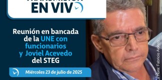 Reunión en bancada de la UNE con funcionarios y Joviel Acevedo del STEG. Foto La Hora: Fabricio Alonzo.