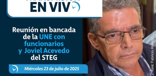 Reunión en bancada de la UNE con funcionarios y Joviel Acevedo del STEG. Foto La Hora: Fabricio Alonzo.