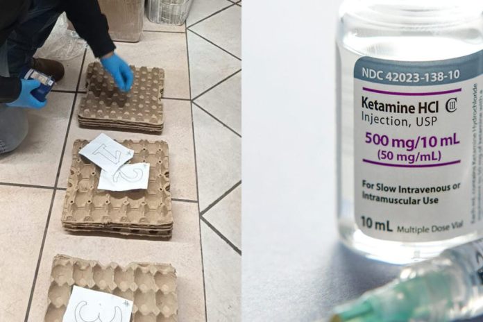 SGAIA detecta e incauta carga de cartón para huevos impregnada de ketamina en paquetería de zona 10.