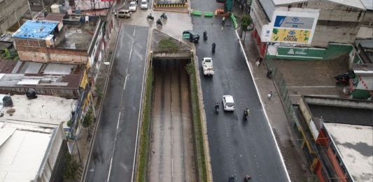 Fotografía aérea de la zona donde se encuentran realizando los trabajos de la calle Martí. Foto La Hora: Muniguate