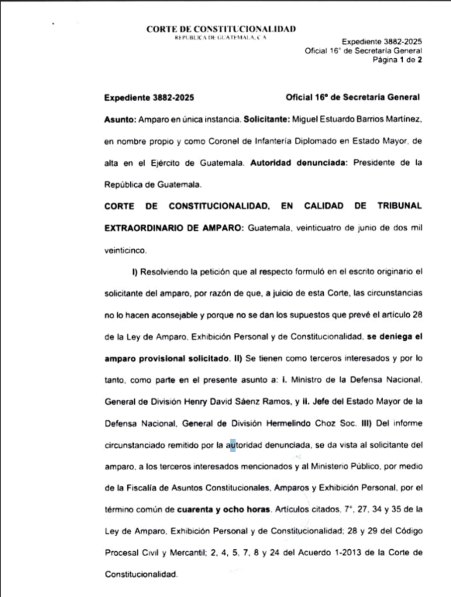 Resolución emitida por la CC el pasado 24 de junio en respuesta a amparo planteado por Miguel Barrios. Foto La Hora: Captura de Pantalla