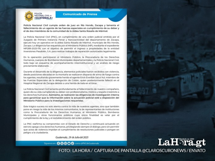 PNC fija su postura ante los hechos suscitados en Río Hondo, Zacapa, que dejó a tres fallecidos.
