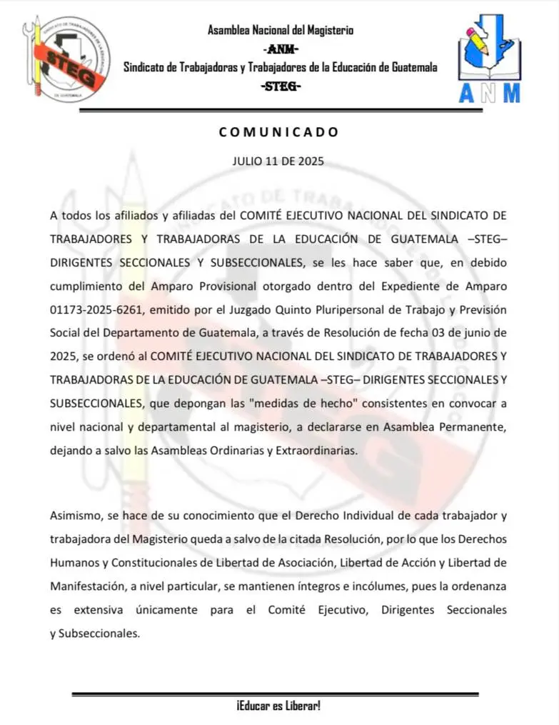 STEG Comunicado del 11 de julio