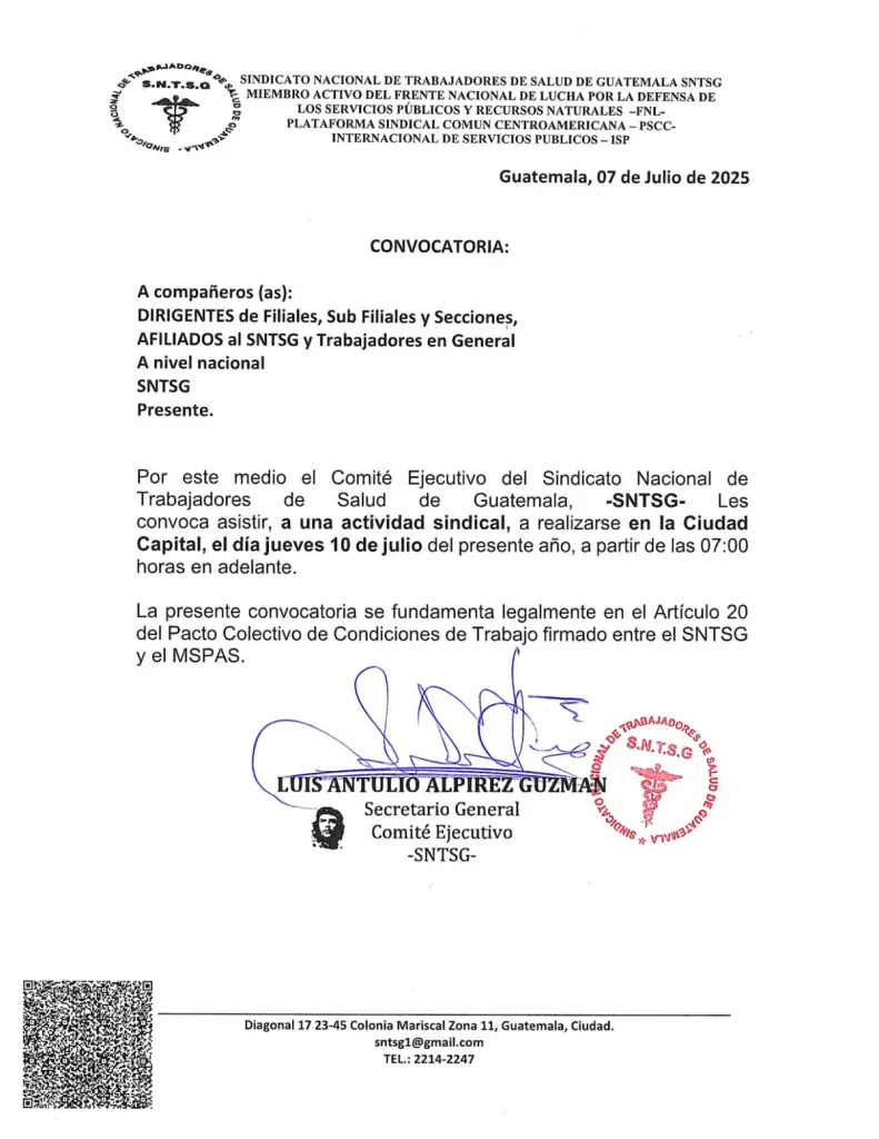 Circular del Sindicato de Salud
