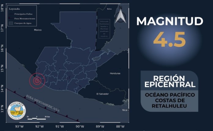 Insivumeh reporta sismo de 4.5 en las costas de Retalhuleu
