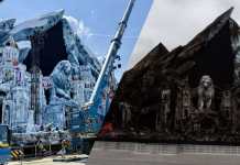 Organización de Tomorrowland se pronuncia tras incendio en escenario principal Escenario principal de Tomorrowland antes y después del incendio. Foto La Hora: X / Guerra GeoTecnológica