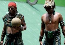 Jugadores de Pelota Maya. Foto La Hora: Ministerio de Cultura y Deporte