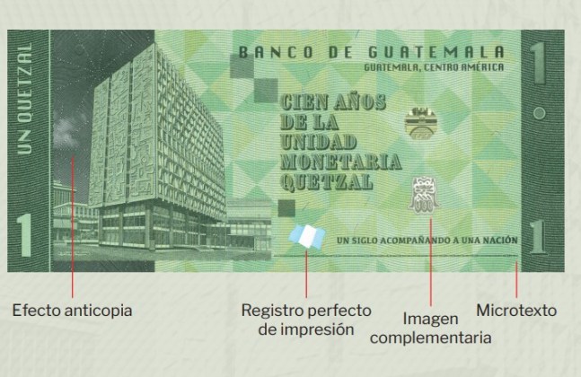 Billete conmemorativo de Q1 lado reverso. Foto La Hora: Banguat.