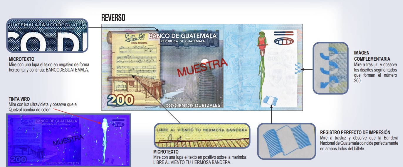 Billete de Q200 lado reverso. Foto La Hora: Banguat.