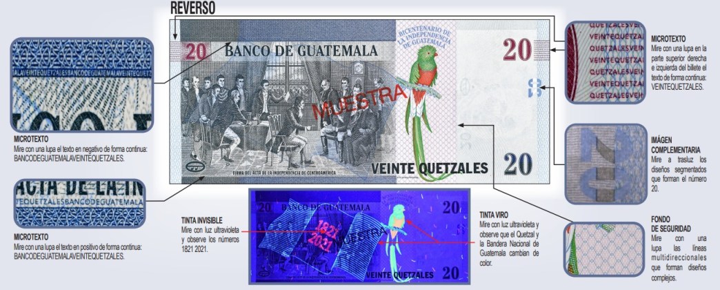 Billete conmemorativo de Q20 lado reverso. Foto La Hora: Banguat.
