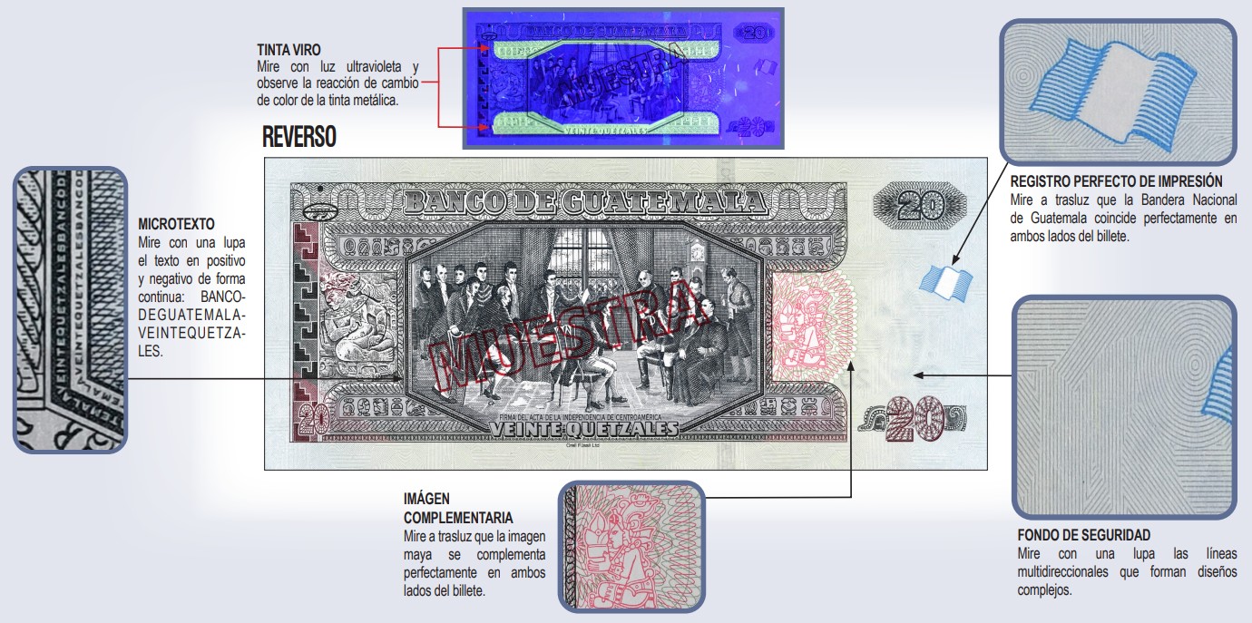Billete de Q20 lado reverso. Foto La Hora: Banguat.