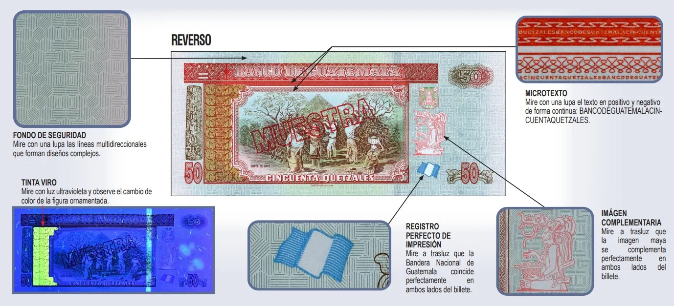 Billete de Q50 lado reverso. Foto La Hora: Banguat.