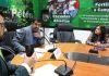 La titular del Ministerio de Cultura y Deportes, Liwy Grazioso, en una citación con diputados de la UNE. Foto: Congreso de la República