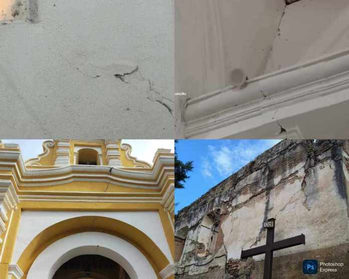 Diferentes daños se registraron en templos de Antigua Guatemala. Foto La Hora: Redes Sociales