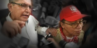 Sandra Méndez aseguró que Joviel Acevedo, a quien protege en las manifestaciones, es un hombre enviado por Dios. Diseño La Hora: Alejandro Ramírez