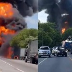 Un accidente de tránsito se registró en el kilómetro 141 de la ruta al Atlántico en donde una cisterna prendió en llamas. Foto La Hora: RRSS