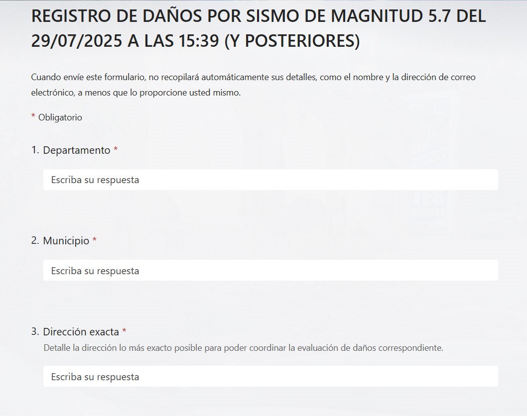 registro de daño por sismo