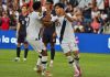 Celebración de Olger Escobar luego de realizar un gol en el partido de Guatemala ante EE.UU. Foto La Hora: FFG