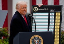 Tribunal de apelaciones declara ilegales los aranceles de Trump, pero mantiene vigencia temporal Fotografía de archivo de Trump con lista de aranceles. Foto La Hora: EFE