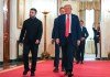 Presidente Donald Trump y su homólogo de Ucrania Volodímir Zelenski, en la Casa Blanca. Foto La Hora: EFE