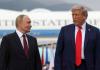 El presidente de Estados Unidos, Donald Trump, y su homólogo de Rusia, Vladímir Putin, posan en Anchorage (Alaska).. Foto La Hora: EFE.