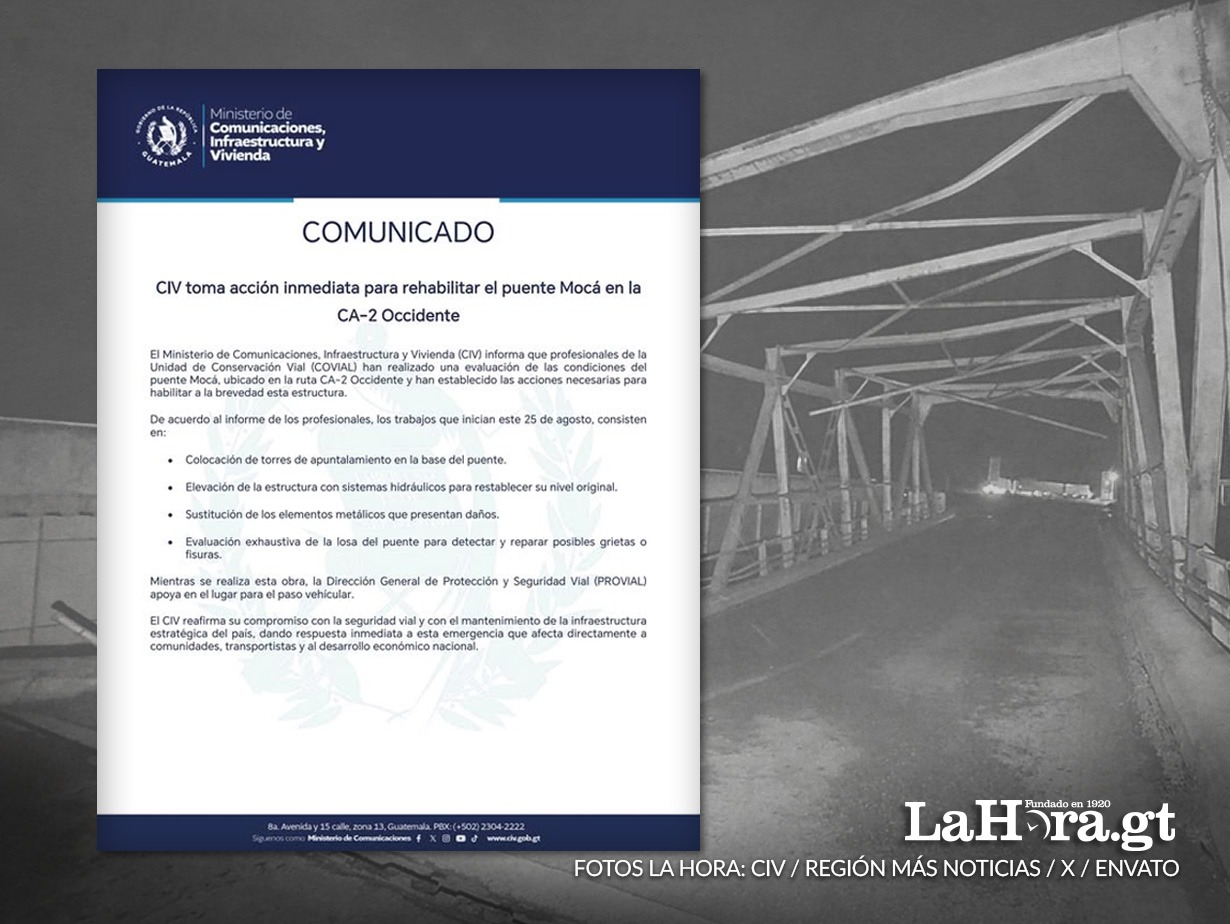 Evalúan daños y anuncian acciones para habilitar el paso en el puente Mocá, Suchitepéquez