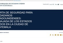 Embajada de EE. UU en Guatemala emite alerta de seguridad. Foto La Hora: Captura de Pantalla.