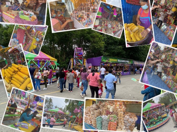 La feria que se realiza en el Hipódromo del Norte, zona 2 de la Ciudad Capital reúne a miles de visitantes en un corredor cultural lleno de juegos mecánicos, gastronomía típica y expresiones artísticas. Foto La Hora: José Orozco- Diseño Roberto Altán.