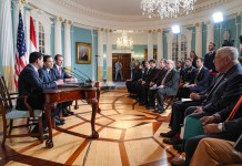 Marco Rubio durante su visita en Paraguay para la firma del memorando para reforzar la cooperación contra la inmigración irregular.
