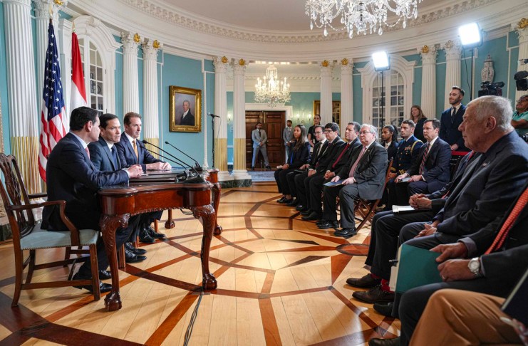 Marco Rubio durante su visita en Paraguay para la firma del memorando para reforzar la cooperación contra la inmigración irregular.