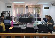 El Tribunal Sexto de Sentencia Penal se prepara a escuchar declaraciones en el juicio por el caso Industria Militar. Foto La Hora: Sergio Osegueda